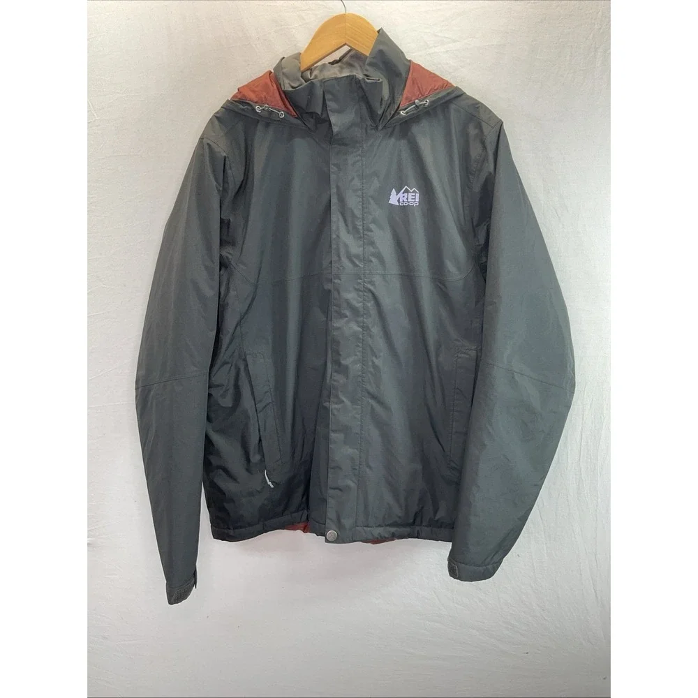 REI Co-op Jacket Mens LG Peak 2L Black Hooded Full Zip Outdoor Insulated